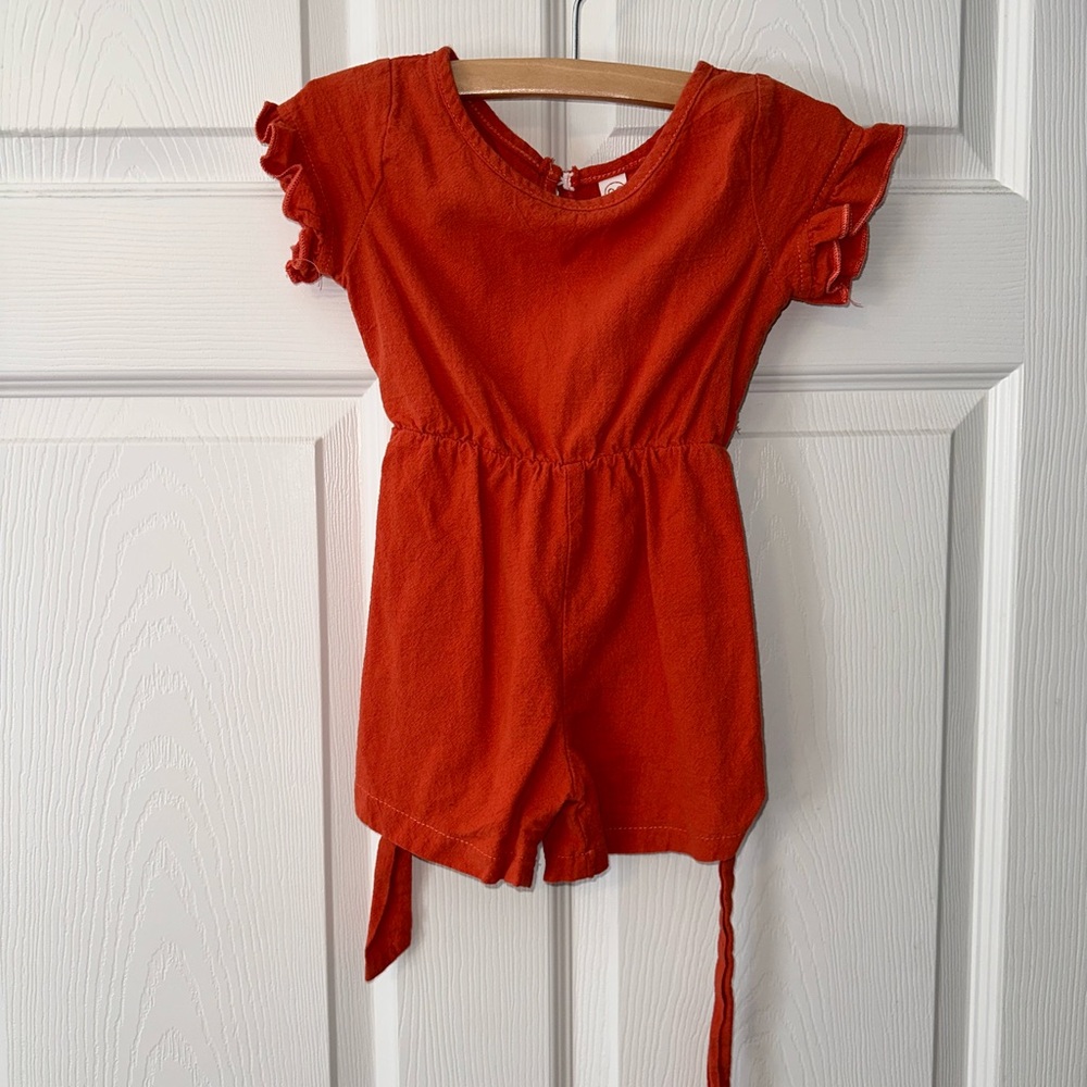 Girls' Orange Short Sleeve One-Piece Romper - Kids